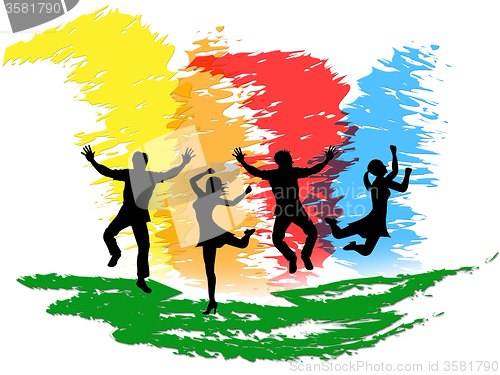 Image of Jumping People Indicates Colorful Active And Happiness