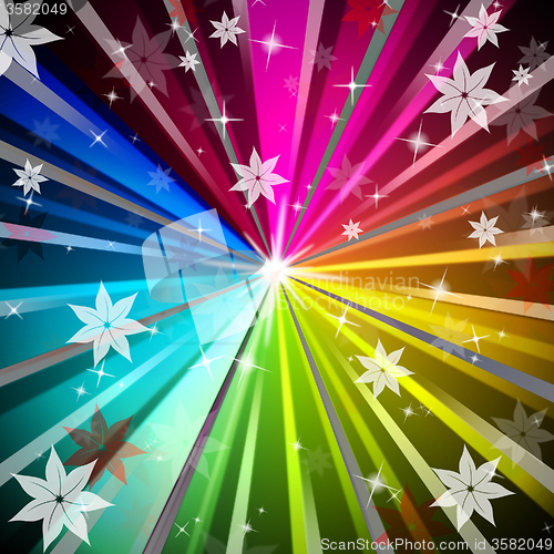 Image of Colorful Rays Background Means Light Radiating And Flowers\r