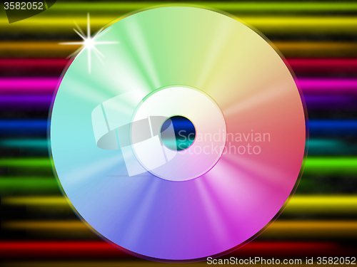 Image of CD Background Shows Music Listening And Colorful Lines\r