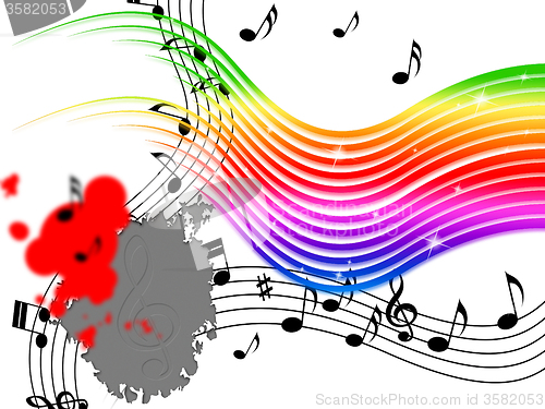 Image of Rainbow Music Background Means Stripes And Playing Instruments\r