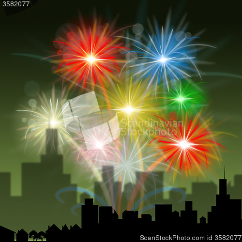 Image of Fireworks City Indicates Night Sky And Celebration