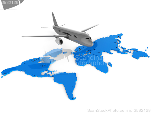 Image of Worldwide Flights Means Web Site And Aeroplane