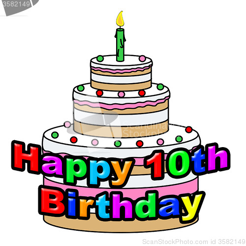 Image of Happy Tenth Birthday Means Greeting Celebration And Congratulating