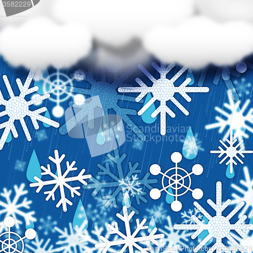 Image of Blue Snowflakes Background Shows Snow Cloud And Snowing\r