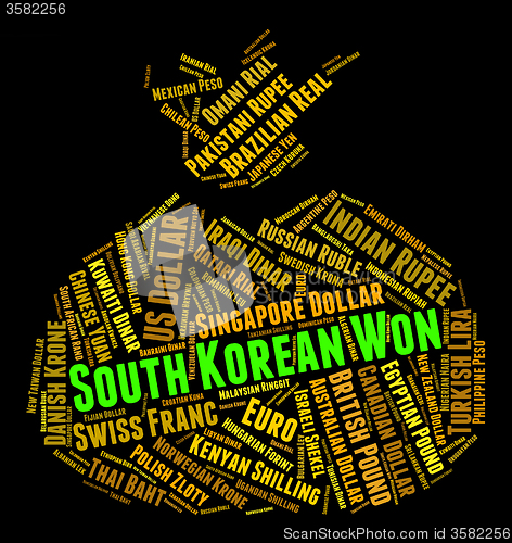 Image of South Korean Won Represents Worldwide Trading And Currencies