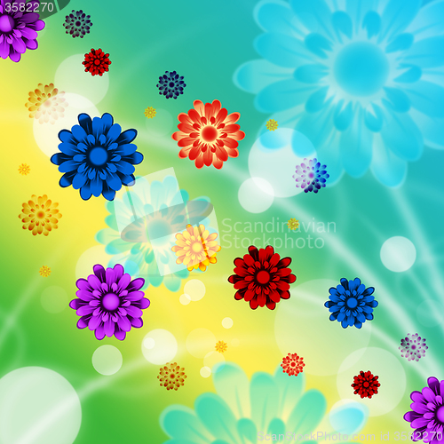 Image of Colorful Flowers Background Shows Pretty Garden And Beach\r