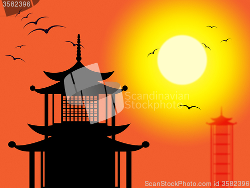 Image of Pagoda Silhouette Indicates Zen Buddhism And Worship