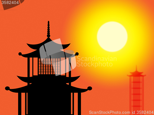 Image of Silhouette Pagoda Means Profile Worship And Asia
