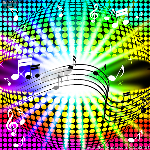 Image of Music Disco Ball Background Shows Songs Dancing And Beams\r