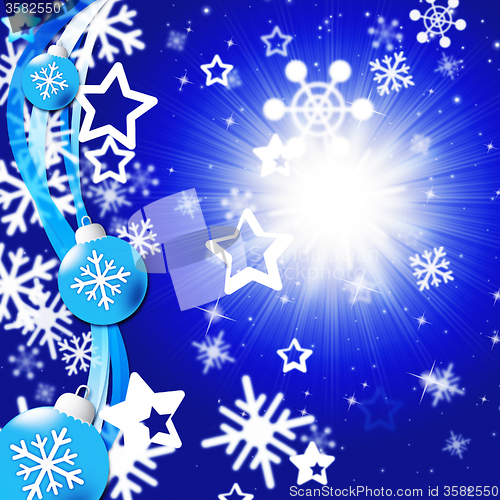Image of Blue Snowflakes Background Shows Bright Sun And Snowing\r