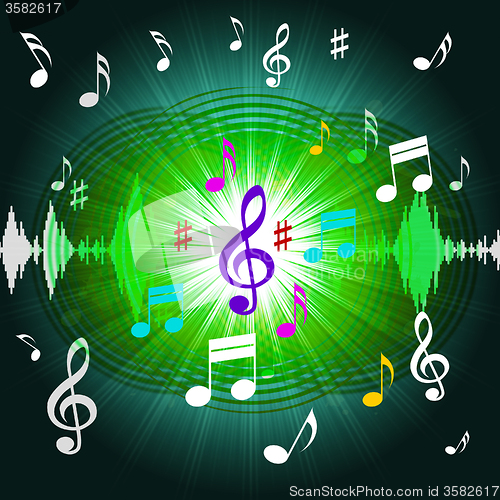 Image of Green Music Background Shows Shining Discs And Classical\r