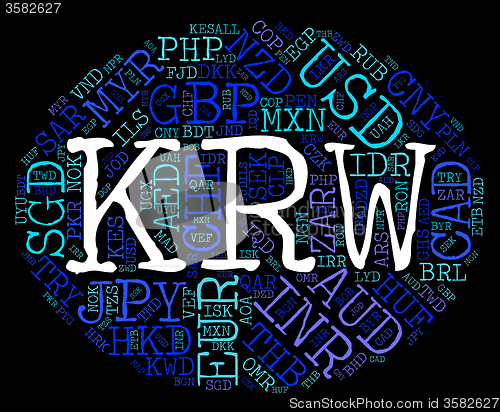 Image of Krw Currency Represents South Korea Won And Exchange