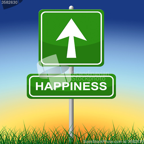 Image of Happiness Sign Shows Joy Placard And Arrow