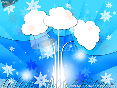 Image of Blue Nature Background Shows Tree Flowers And Grass\r