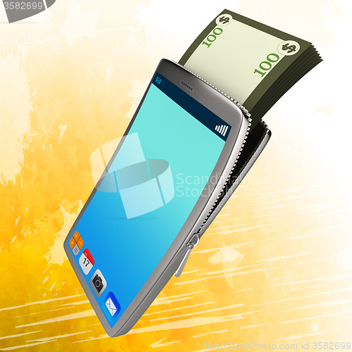 Image of Dollars Phone Represents World Wide Web And Bank