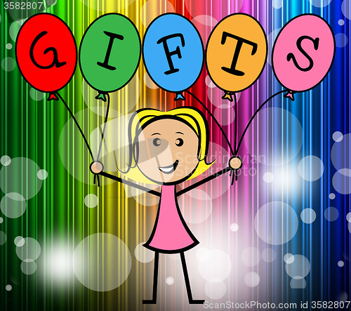 Image of Gifts Balloons Indicates Young Woman And Kids