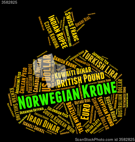 Image of Norwegian Krone Shows Worldwide Trading And Foreign