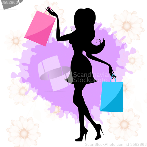 Image of Woman Shopping Means Retail Sales And Adult