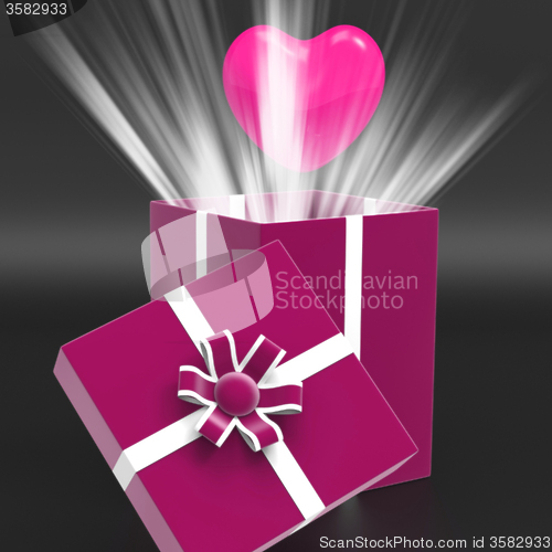 Image of Heart Giftbox Means Valentines Day And Affection