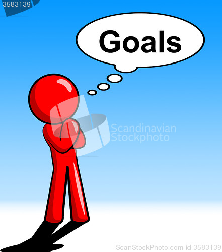 Image of Thinking Goals Character Shows Aspiration Targets And Mission