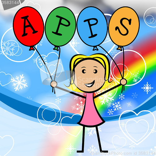 Image of Apps Balloons Represents Young Woman And Kids