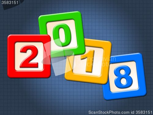 Image of Twenty Eighteen Blocks Represents Happy New Year And Kids