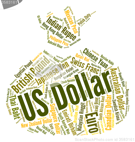 Image of Us Dollar Shows Exchange Rate And Coin