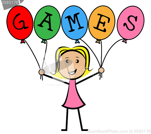 Image of Games Balloons Represents Young Woman And Kids