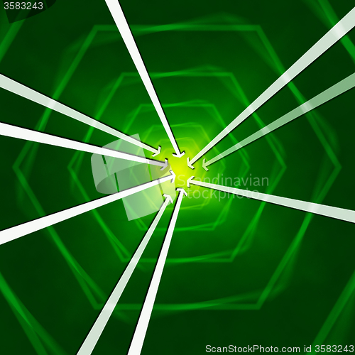 Image of Green Hexagons Background Shows Arrows Portal Or Into\r