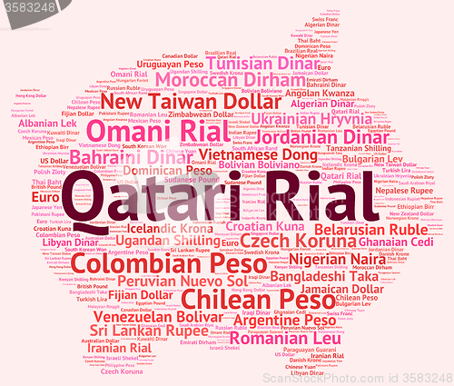 Image of Qatari Rial Indicates Currency Exchange And Banknote