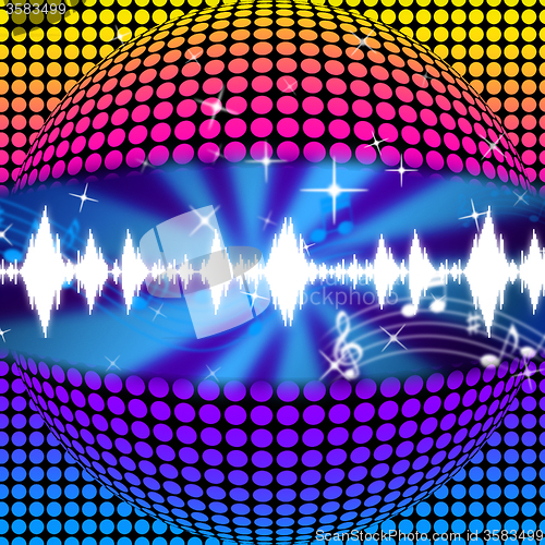 Image of Music Disco Ball Background Means Soundwaves And Partying\r