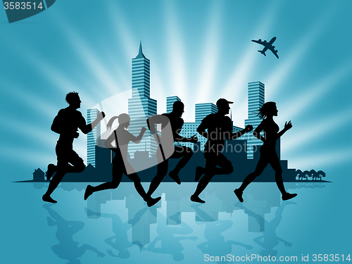 Image of Jogging City Shows Get Fit And Cityscape