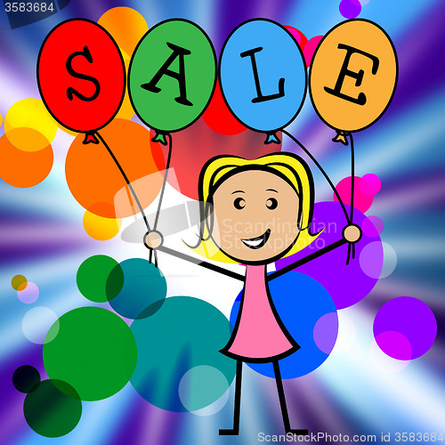 Image of Sale Balloons Indicates Young Woman And Kids