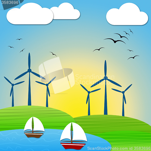 Image of Wind Power Means Turbine Energy And Electric