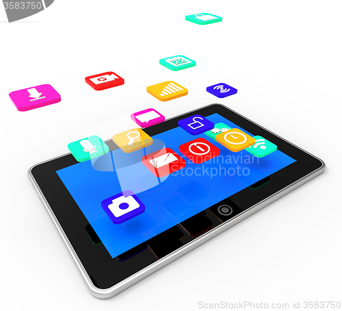 Image of Social Media Tablet Indicates Application Software And Communication