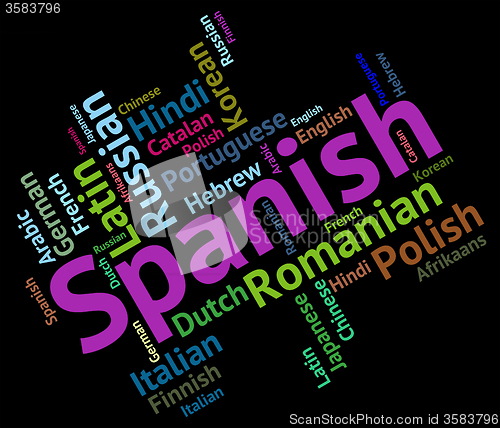 Image of Spanish Language Shows Vocabulary Translator And Wordcloud