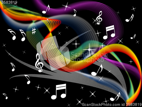 Image of Music Background Means Melody Instrument And Colorful Waves\r