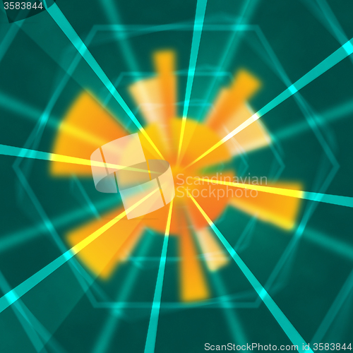 Image of Green Sun Background Means Radiant Lines And Hexagons\r