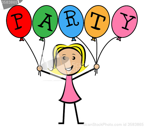 Image of Party Balloons Represents Young Woman And Kids