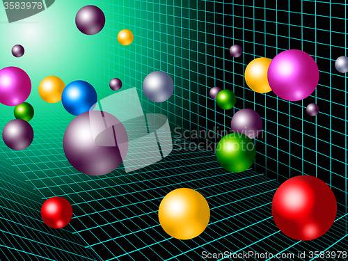 Image of Colorful Balls Background Shows Rainbow Circles And Grid\r