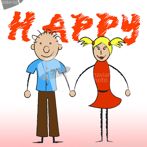 Image of Happy Couple Shows Joy Romantic And Smiling