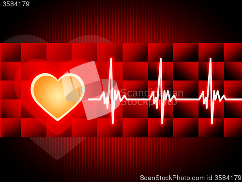 Image of Red Heart Background Means Cardiac Rhythm And Cubes\r