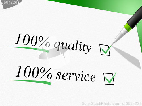 Image of Quality And Service Represents Hundred Percent And Absolute