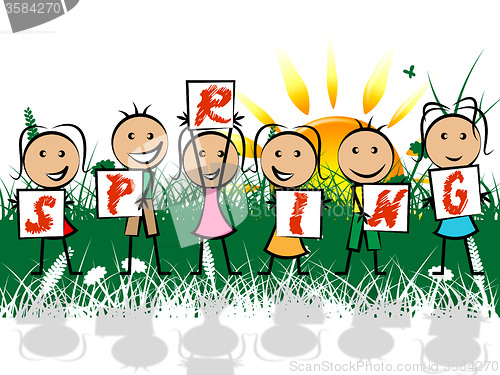 Image of Spring Kids Represents Springtime Youngsters And Children