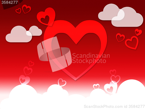 Image of Hearts And Clouds Background Shows Love Sensation Or In Love\r