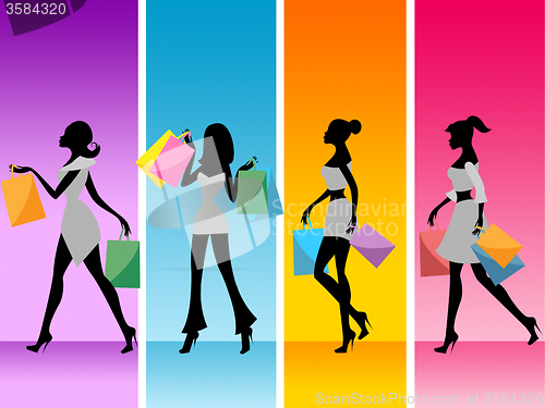 Image of Women Shopping Shows Retail Sales And Adult