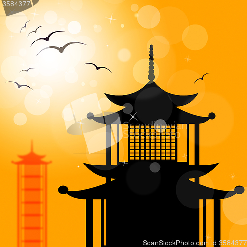 Image of Pagoda Silhouette Indicates Religion Asia And Oriental