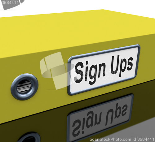 Image of Sign Ups Shows Paperwork Membership And Folders
