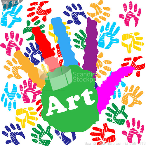 Image of Art Handprint Shows Youths Painted And Colourful