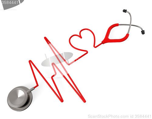 Image of Heart Stethoscope Indicates Health Check And Affection